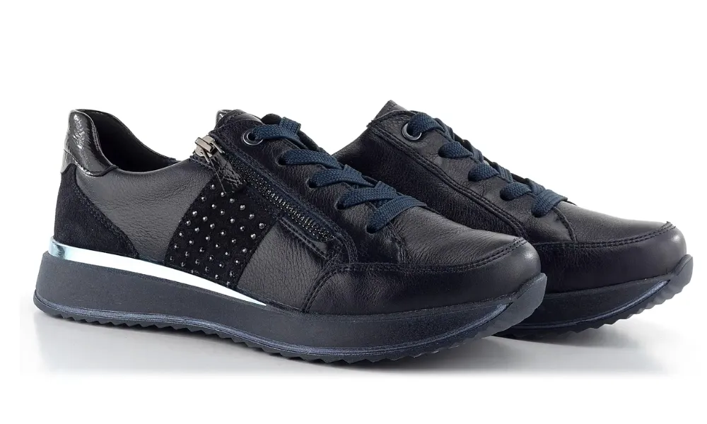 Ara - Las Vegas Studded Zip-Up Trainer Navy