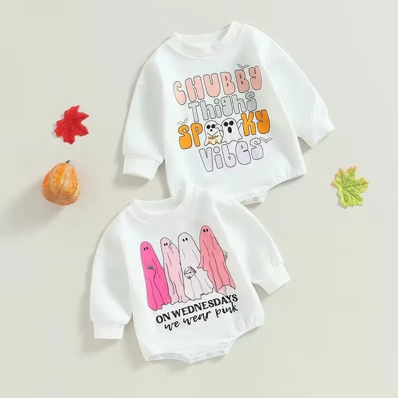 Baby Girls Letters Cartoon Print Halloween Rompers Wholesale 23090669