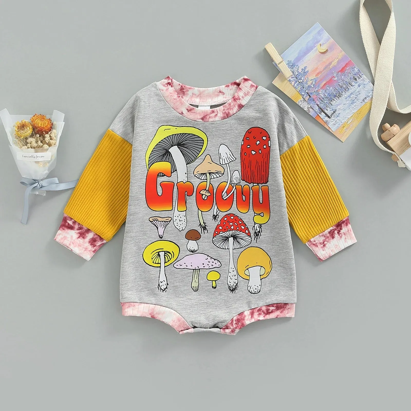 Baby Girls Letters Color-blocking Print Halloween Rompers Wholesale 23090609