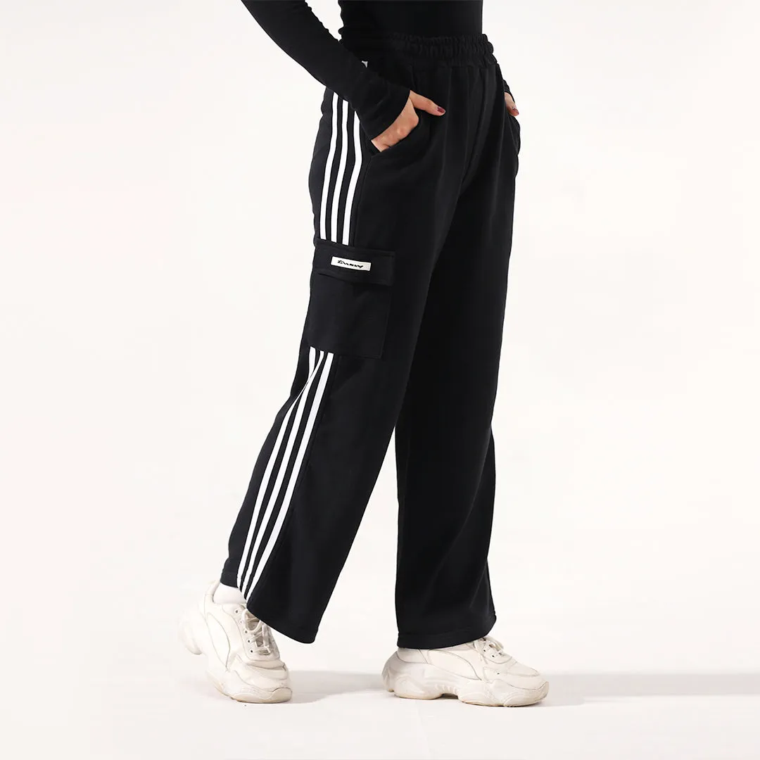 Black Stripe Wide Leg Cargo Unisex Trouser