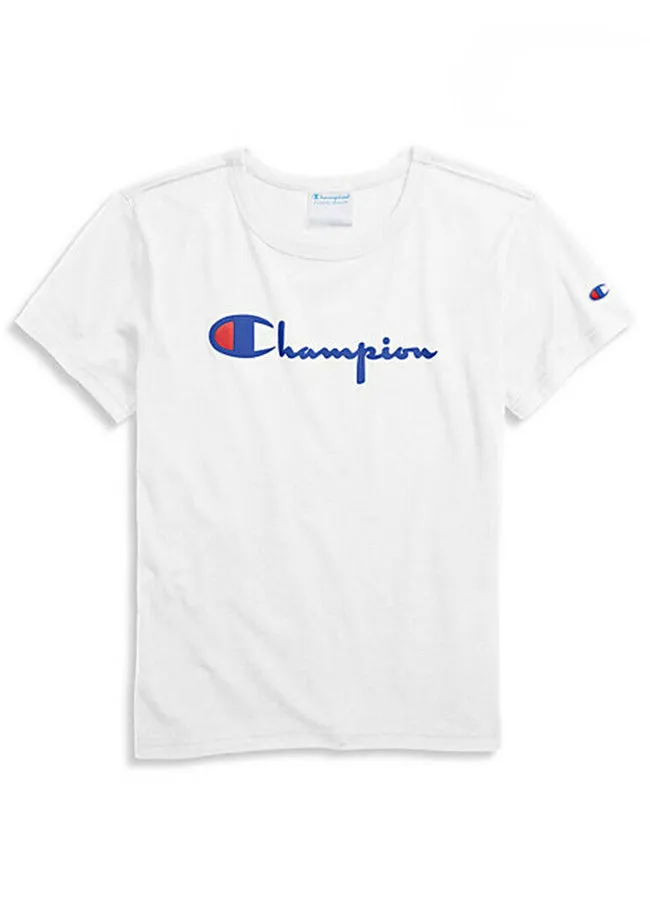 Champion Heritage Tee Flocking Script