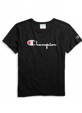 Champion Heritage Tee Flocking Script