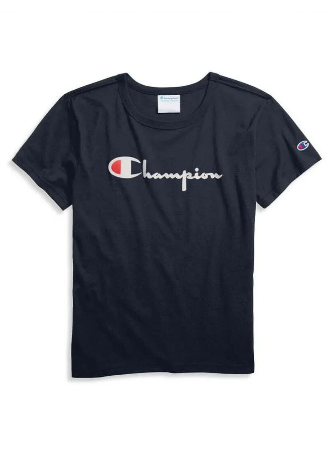 Champion Heritage Tee Flocking Script