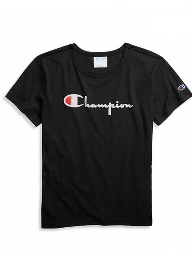 Champion Heritage Tee Flocking Script