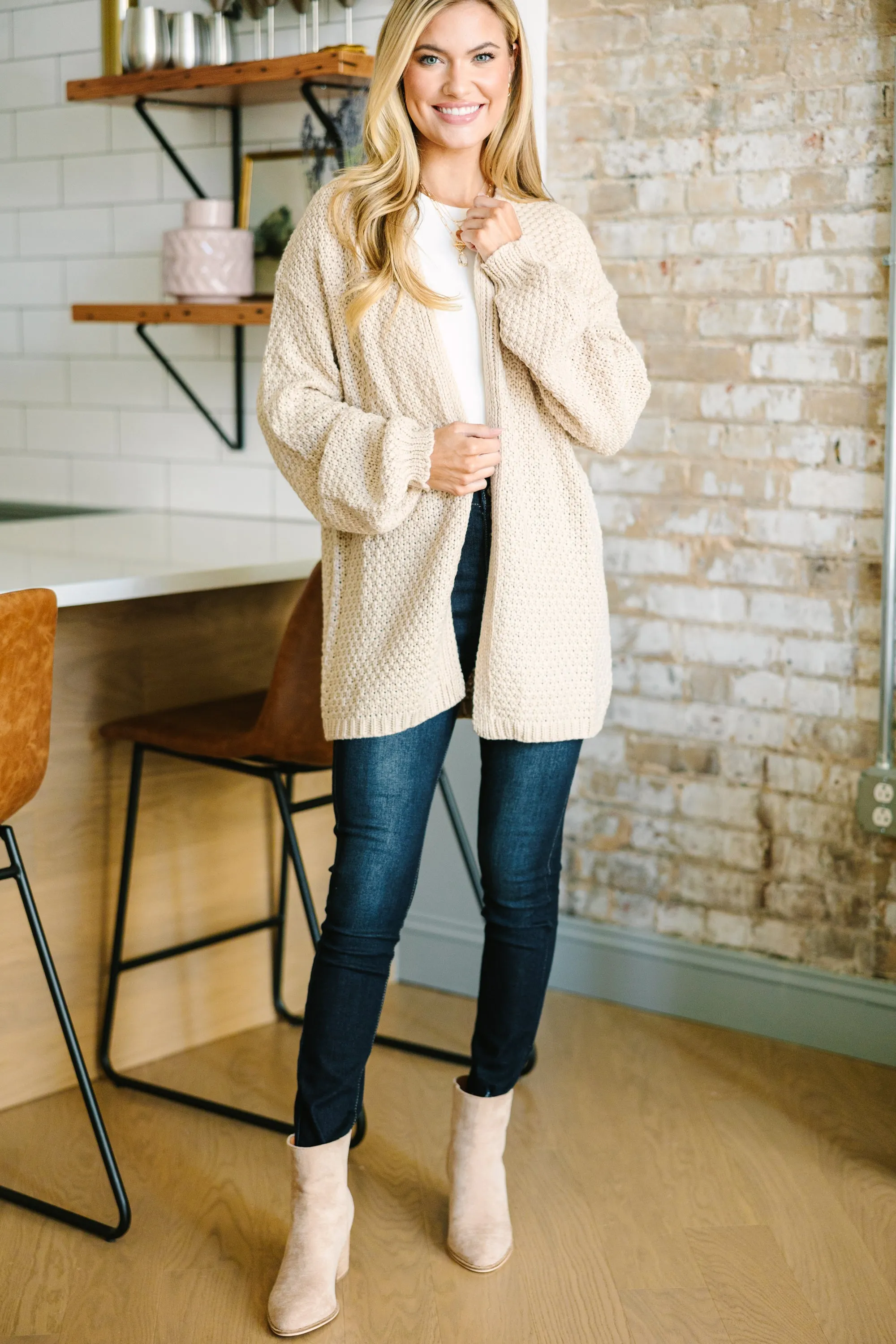 Face The Day Taupe Brown Cardigan