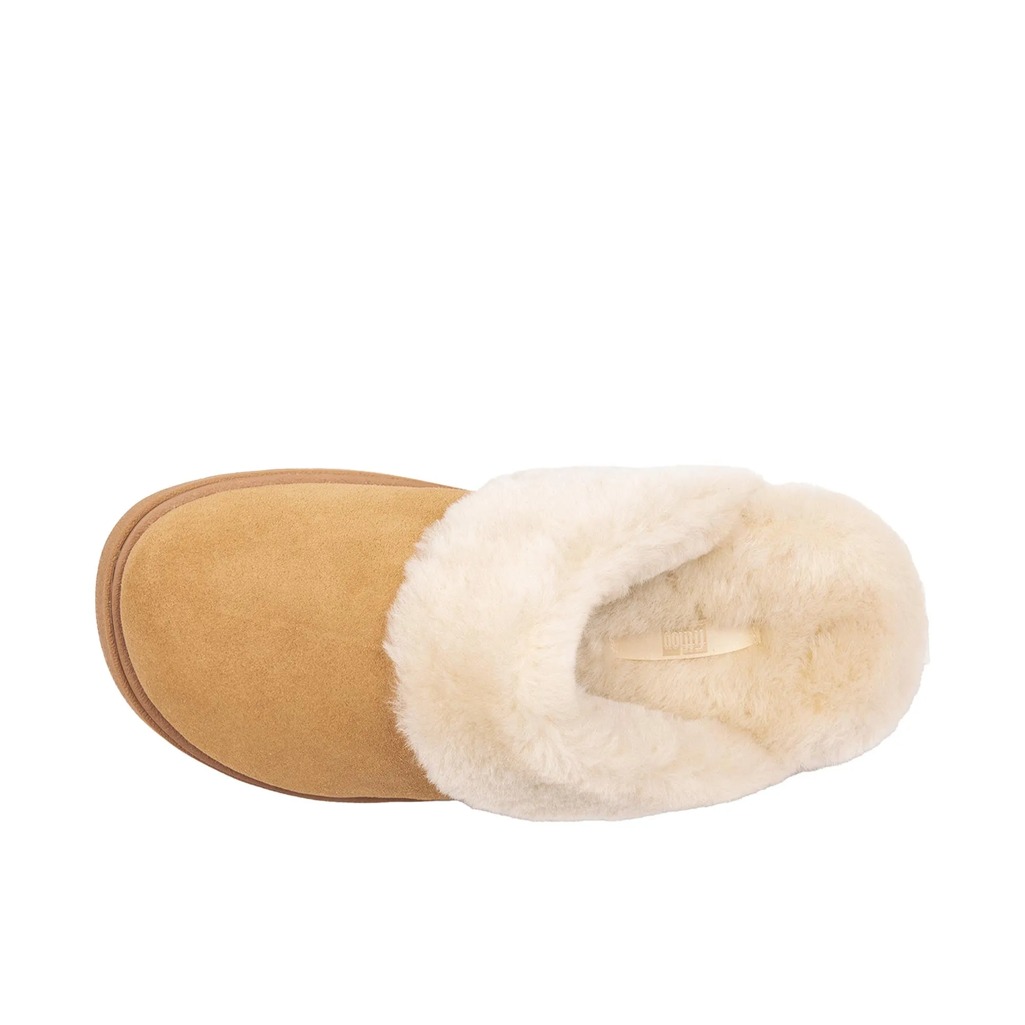 FitFlop Womens Gen-FF Shearling Collar Suede Slippers Desert Tan