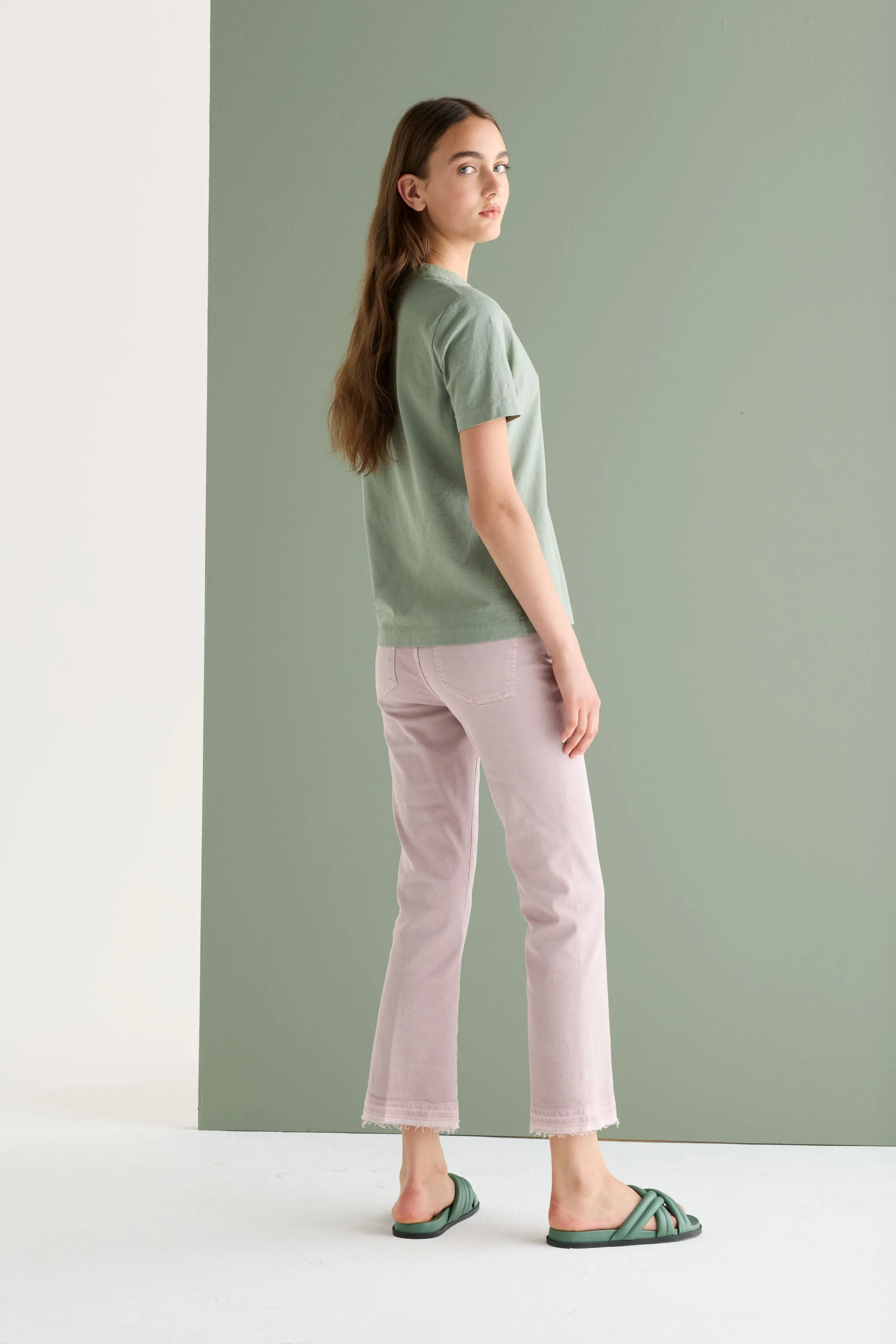 Flared Trousers with Fringe Garment Dyed 059U 3881