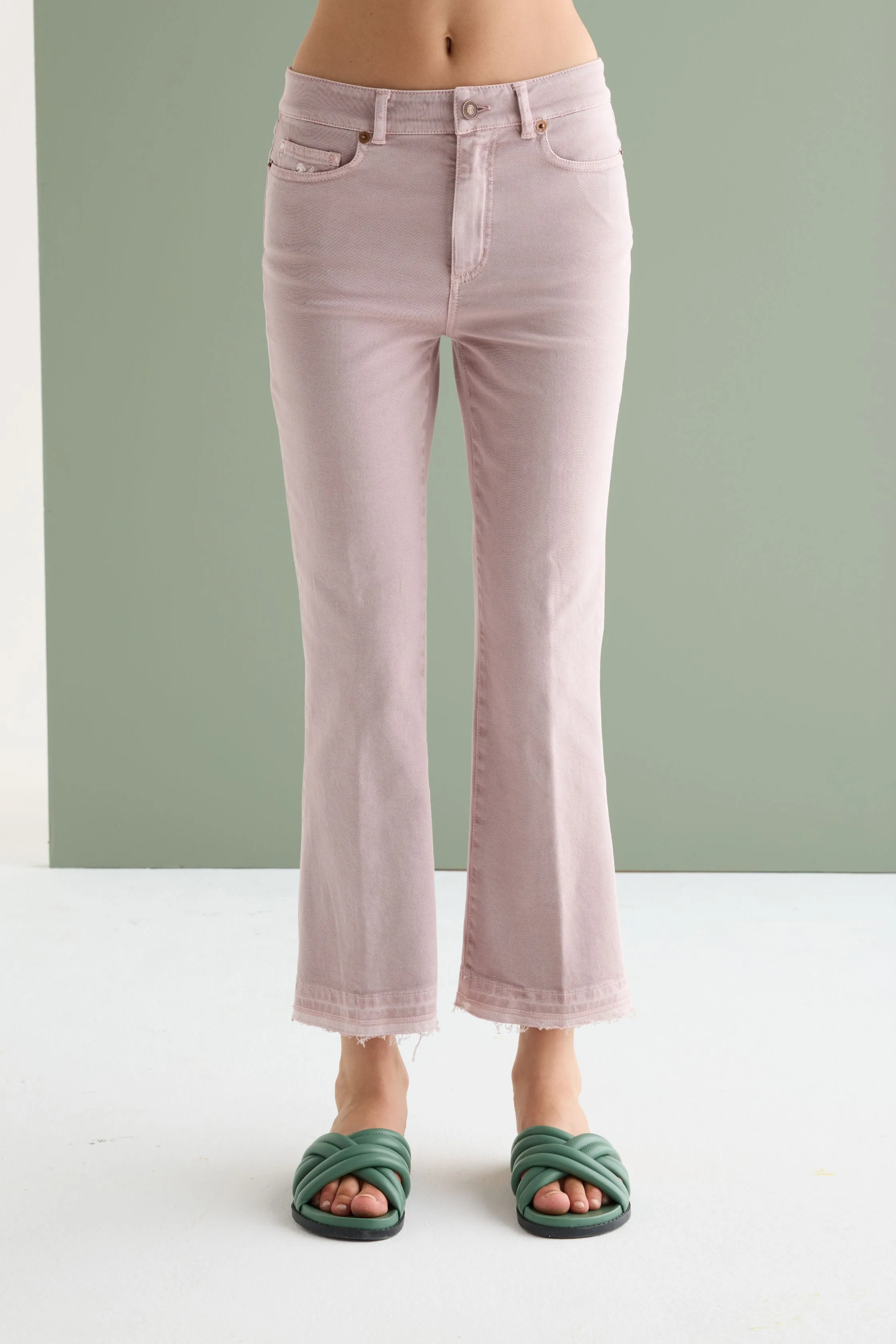 Flared Trousers with Fringe Garment Dyed 059U 3881