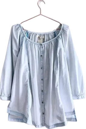 Free People Oxford Swing Tunic Blouse In Off White / Blue Stripe BNWT UK XS