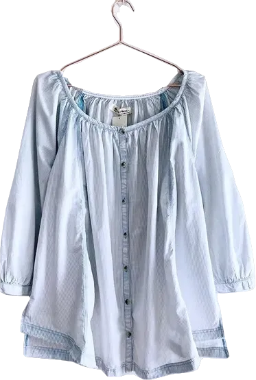 Free People Oxford Swing Tunic Blouse In Off White / Blue Stripe BNWT UK XS