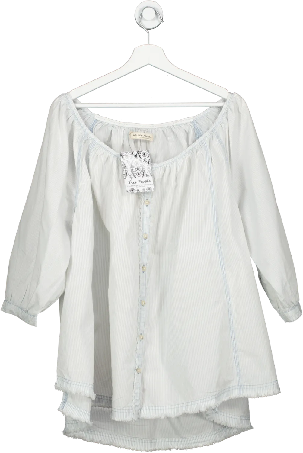 Free People Oxford Swing Tunic Blouse In Off White / Blue Stripe BNWT UK XS