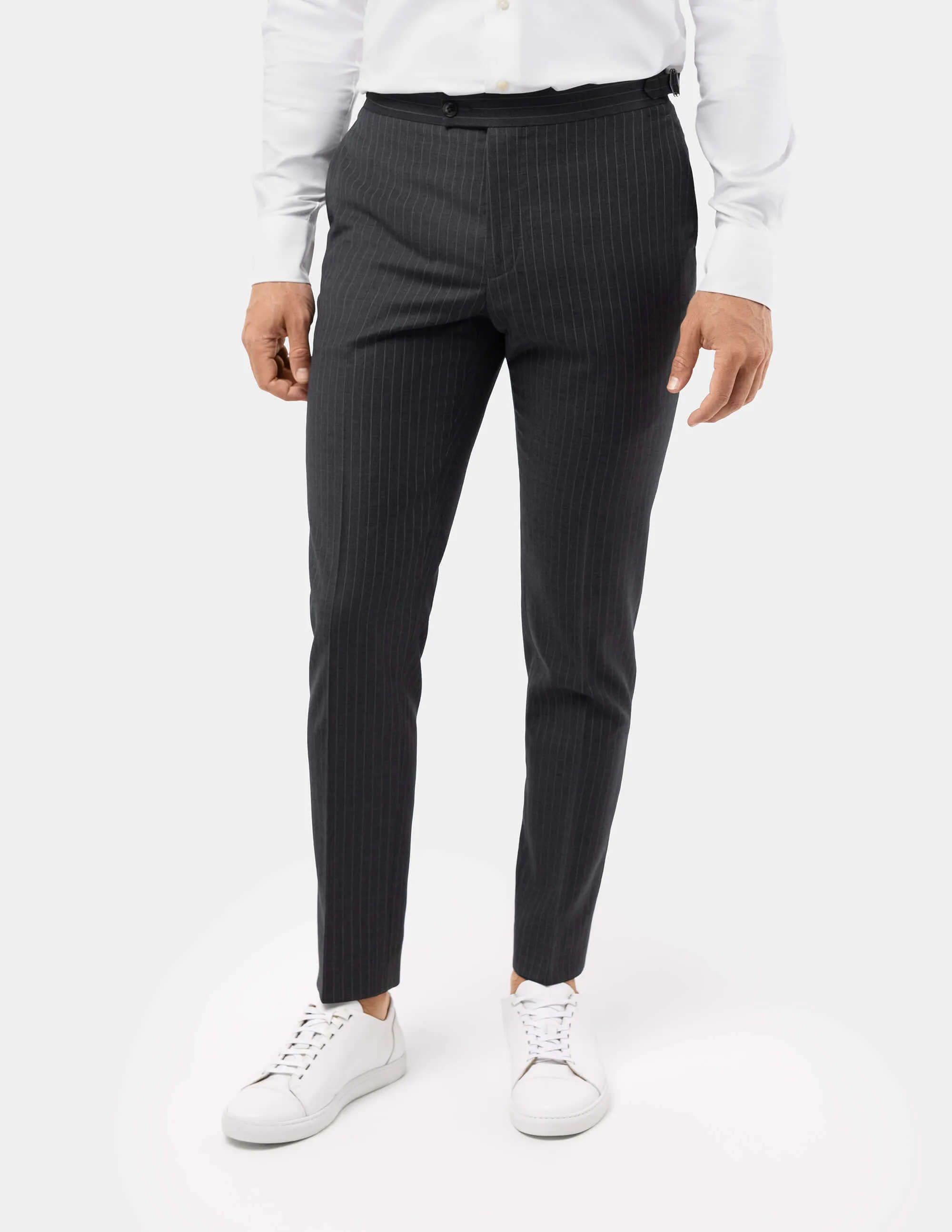 Grey White Stripes Wool Trousers