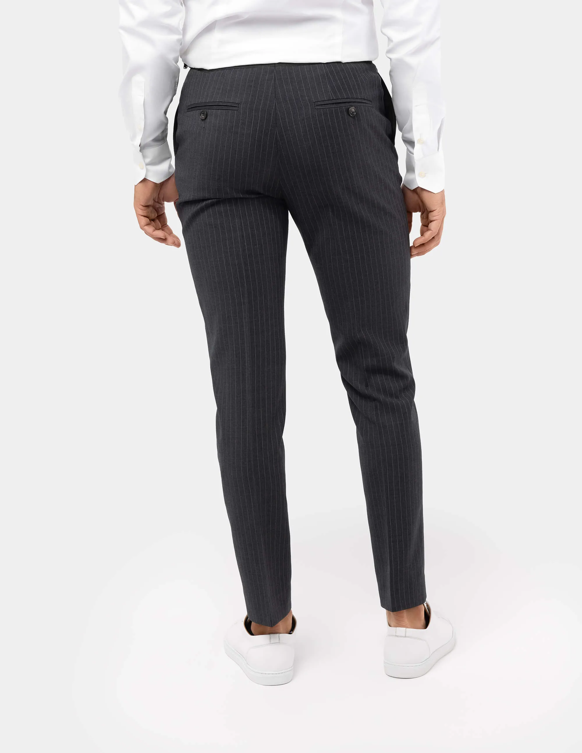 Grey White Stripes Wool Trousers