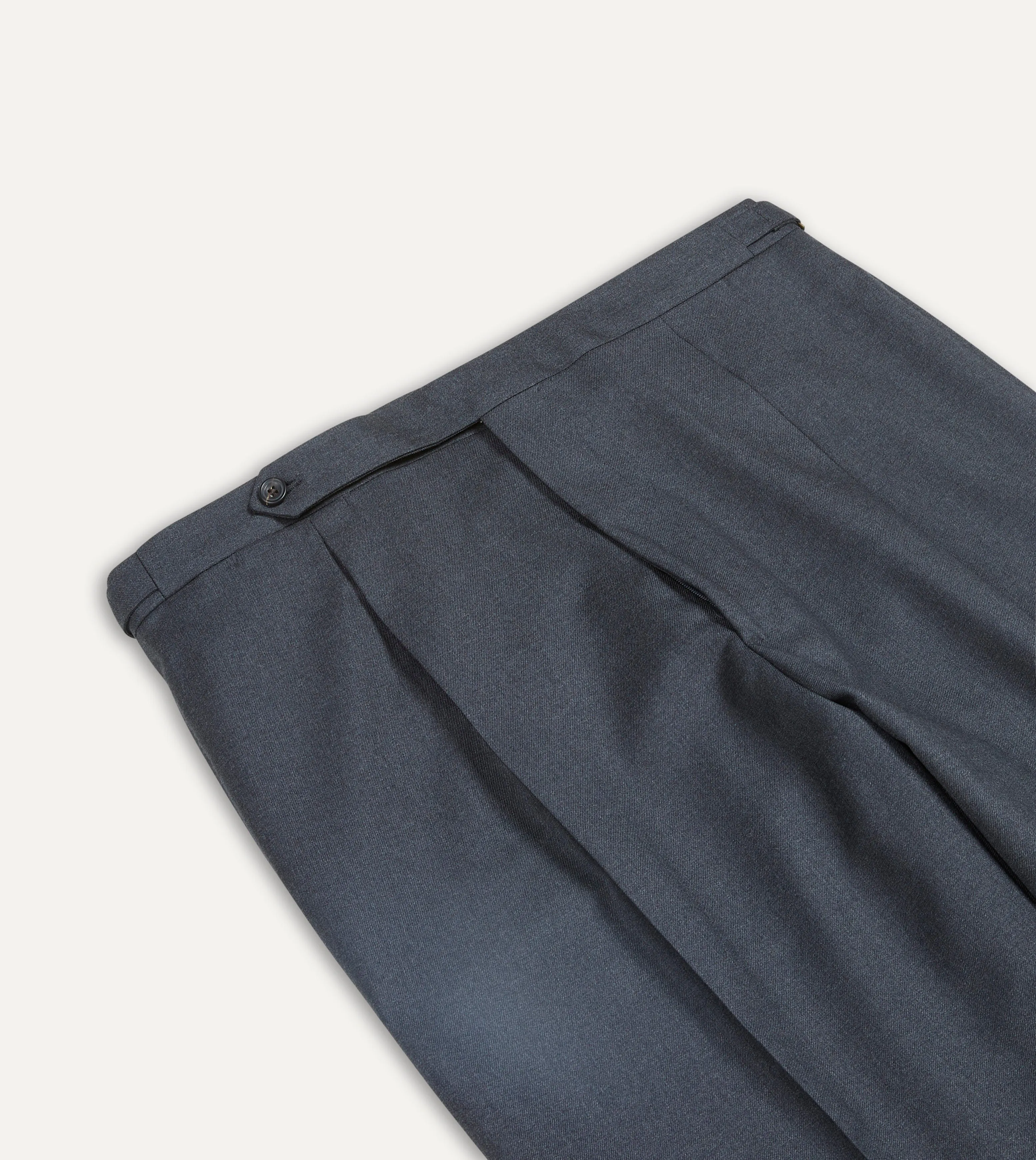 Grey Worsted Wool Single Pleat Trouser