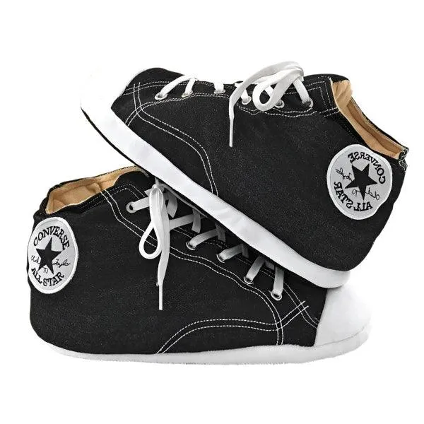 Hosiery | Slippers- High Top Plush Sneaker Slippers - Black Chucks | Showcase