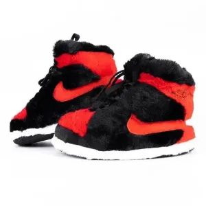 Hosiery | Slippers- High Top Plush Sneakers - Black and Red Basketball | Showcase