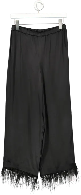 Karen Millen Black Viscose Satin Crepe Feather Trim Trousers UK 8