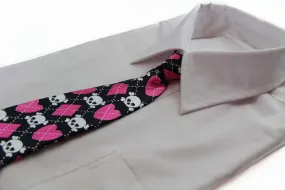 Kids Boys Black & Pink Patterned Elastic Neck Tie - Dog Heart Diamond