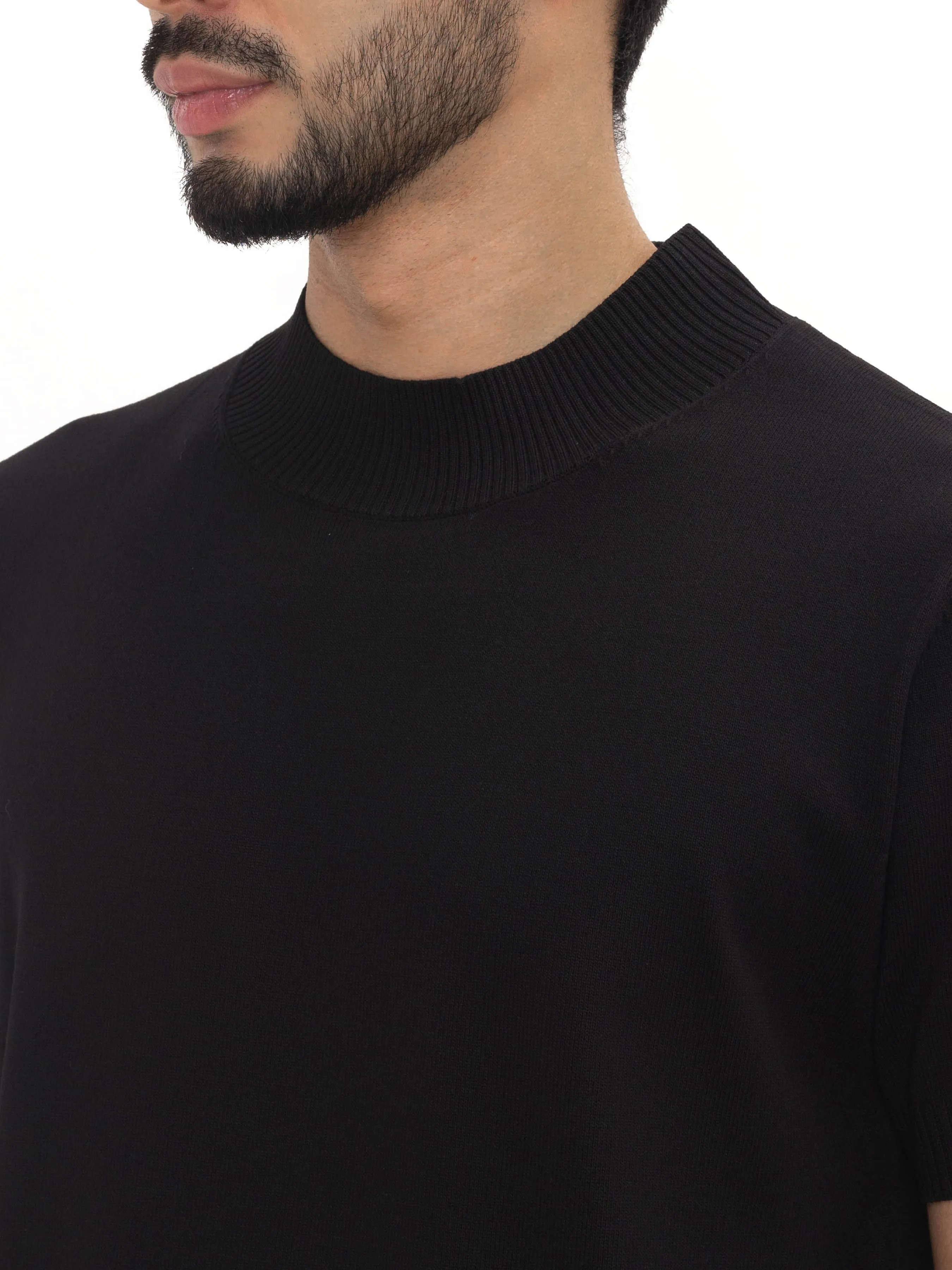 Knit Tee Ribbed Collar - Black