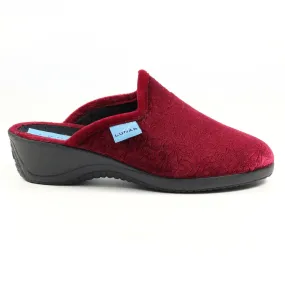 Ladies Bedroom Slippers Mule Wedge Heel Slip on Burgundy Lunar Audrey