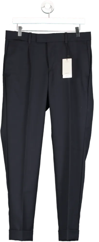 MANGO Dark Navy Blue Pleat Detail Wool Trousers BNWT W32