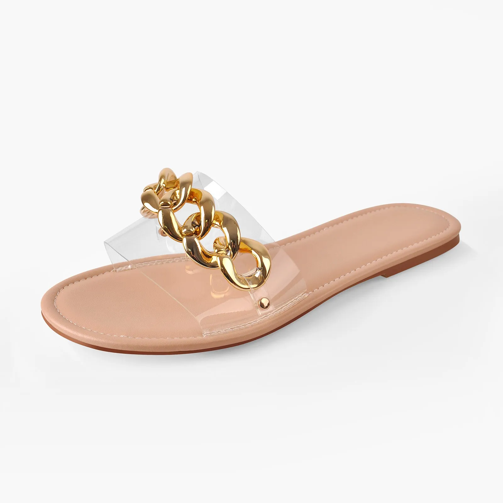 Metal Chain Clear Baby Pink Flat Sandals Mules