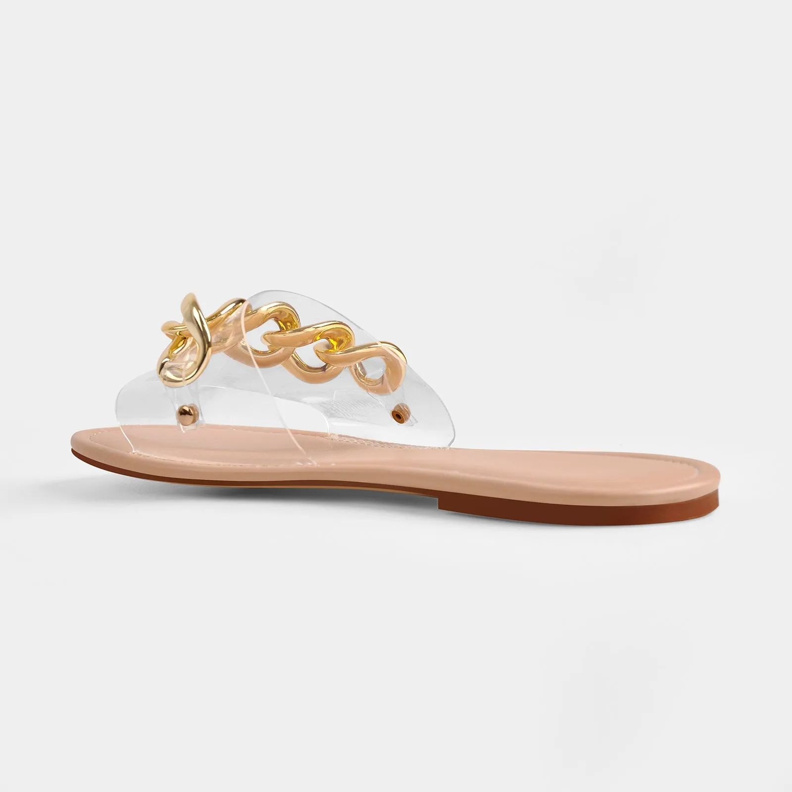 Metal Chain Clear Baby Pink Flat Sandals Mules