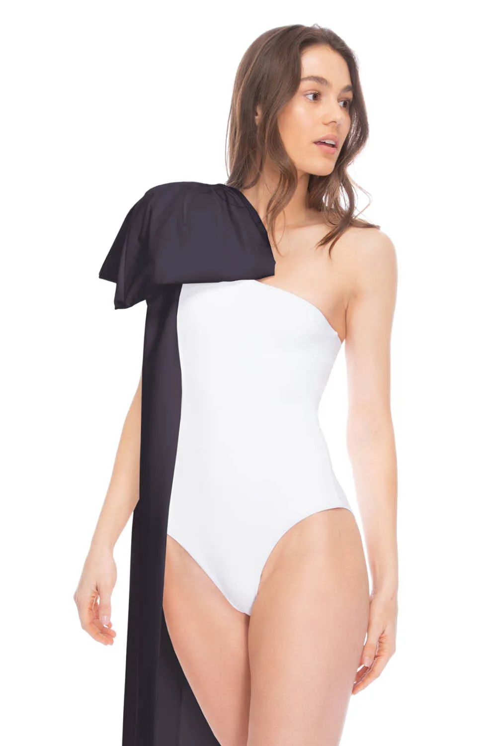 Milly Swimsuit in White with Black Bow