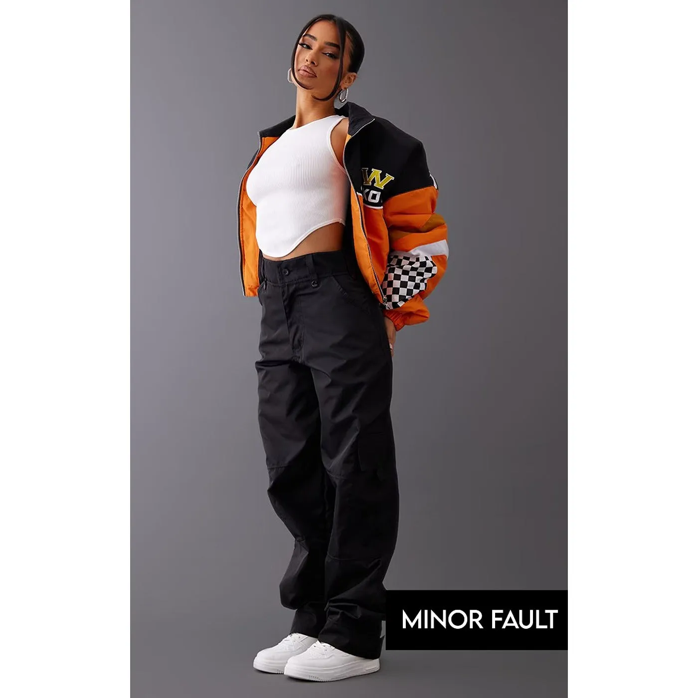 (Minor Fault) Black Straight Cargo Pocket Trousers