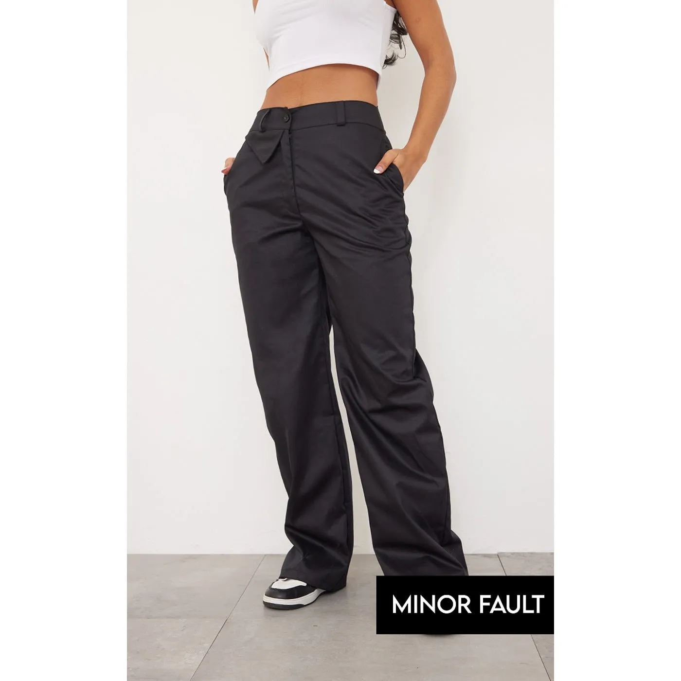 (Minor Fault) Black Wide Leg Twill Trousers