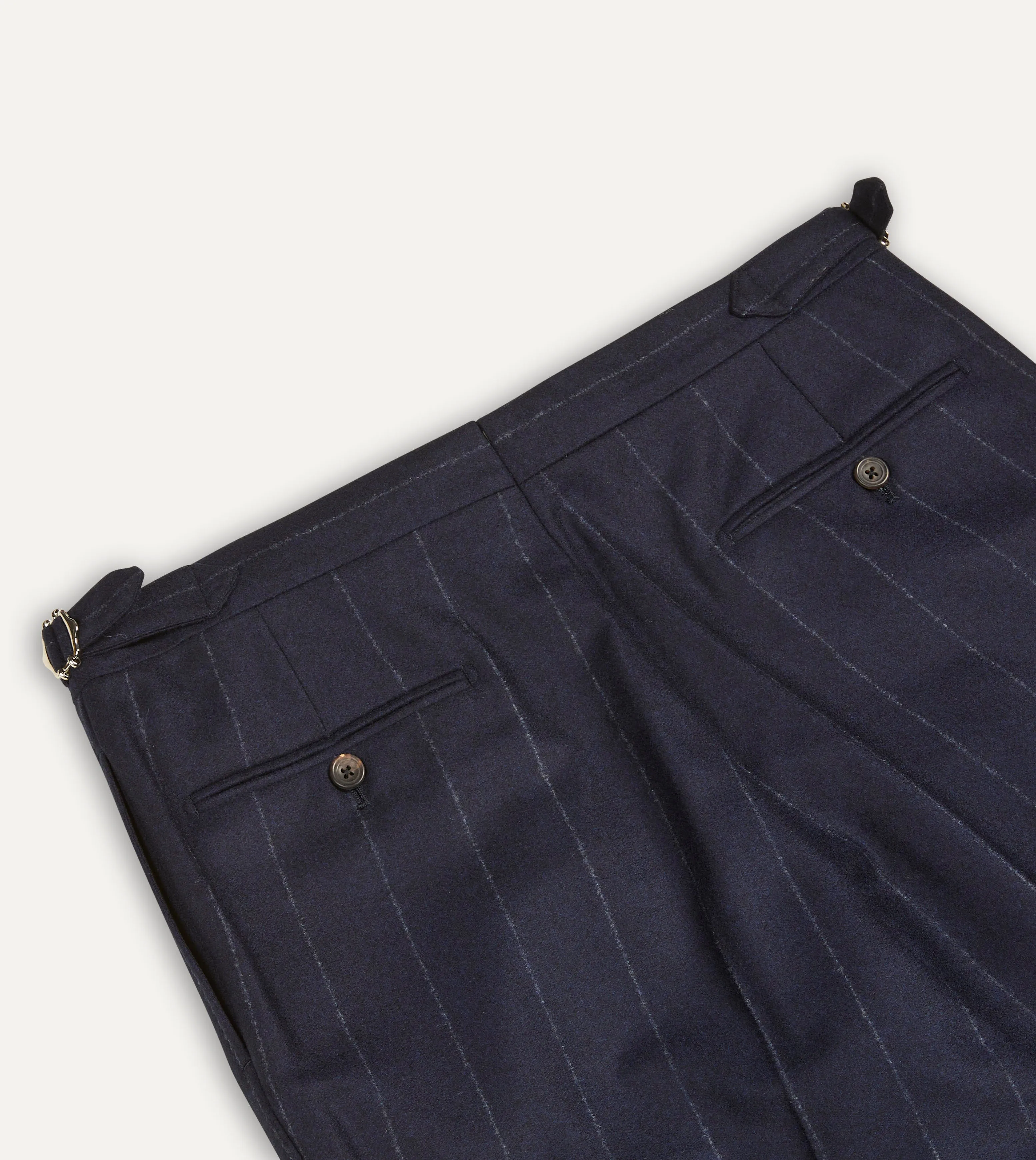 Navy Chalkstripe Wool Flannel Single Pleat Trouser