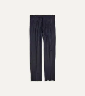 Navy Chalkstripe Wool Flannel Single Pleat Trouser