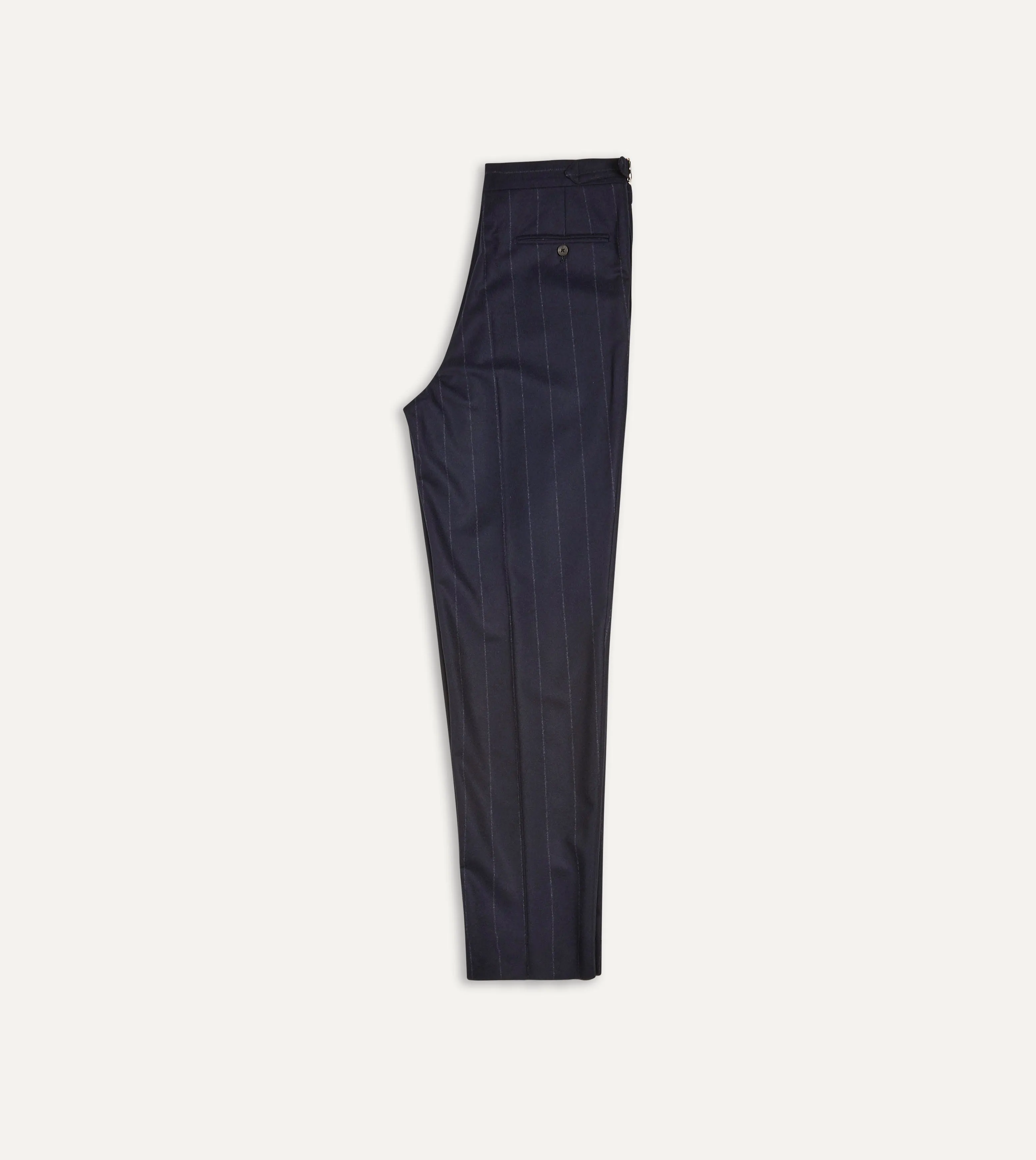 Navy Chalkstripe Wool Flannel Single Pleat Trouser