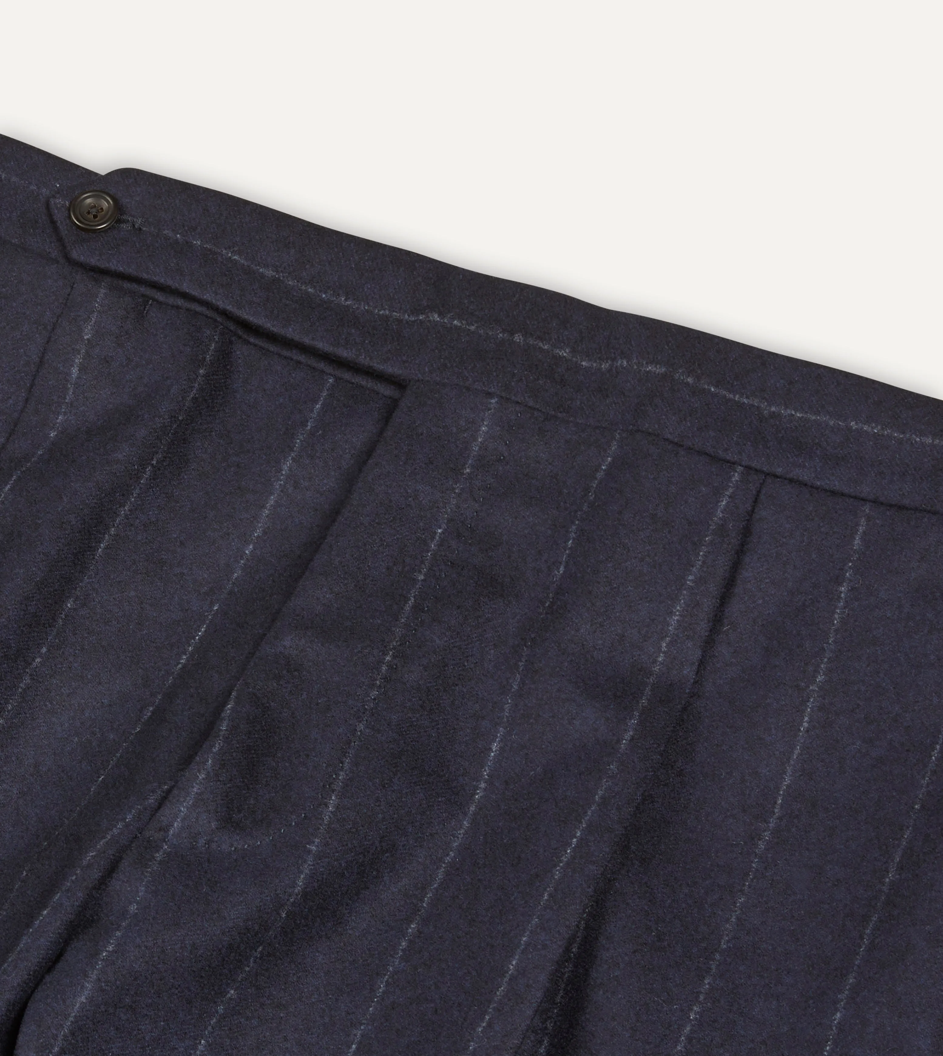 Navy Chalkstripe Wool Flannel Single Pleat Trouser