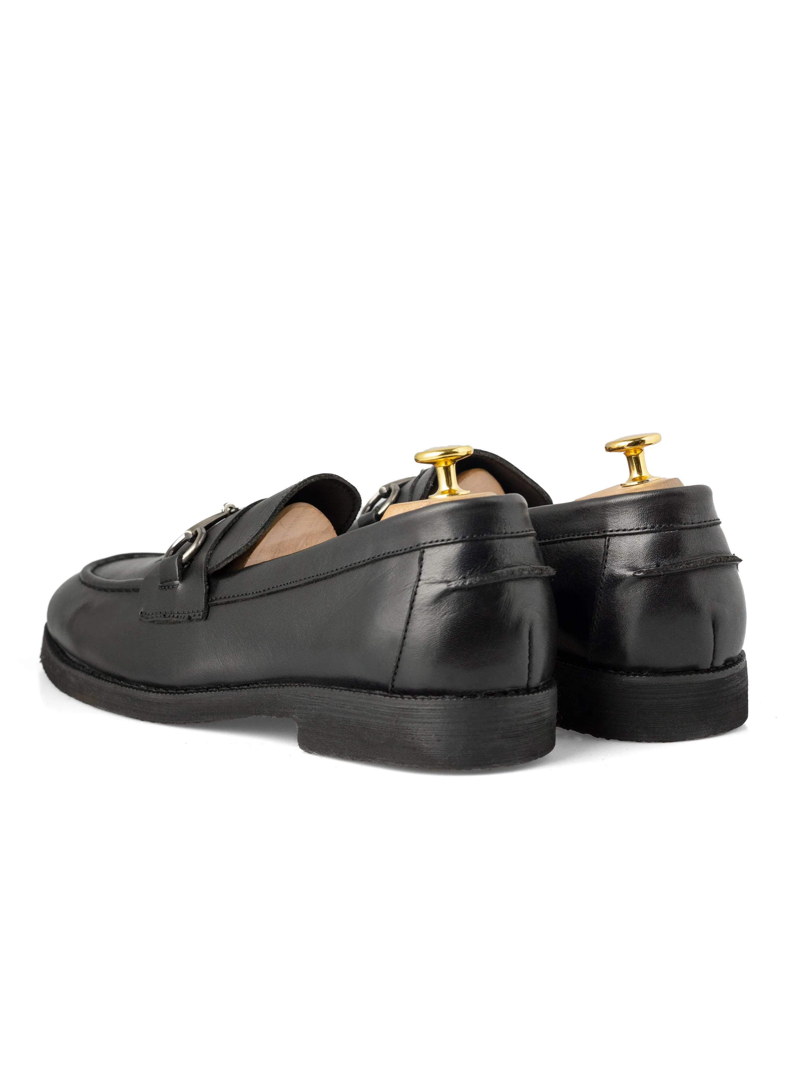 Penny Loafer Horsebit Silver Buckle - Black Leather (Crepe Sole)