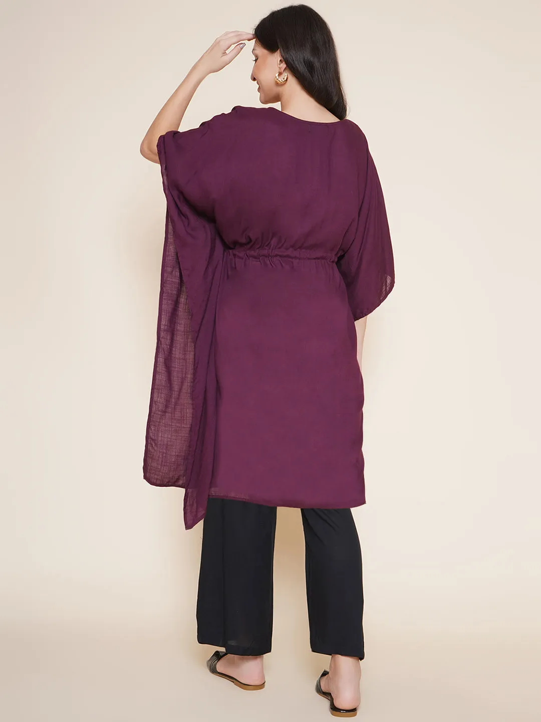 Purple Maternity and Nursing Kaftaan Set with Black Trousers