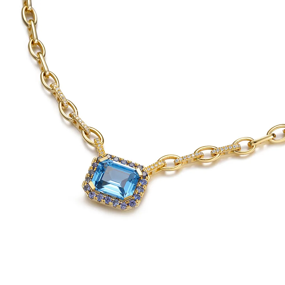 "Aqua Earth Conservation Champion" Aquamarine and Sapphire Necklace