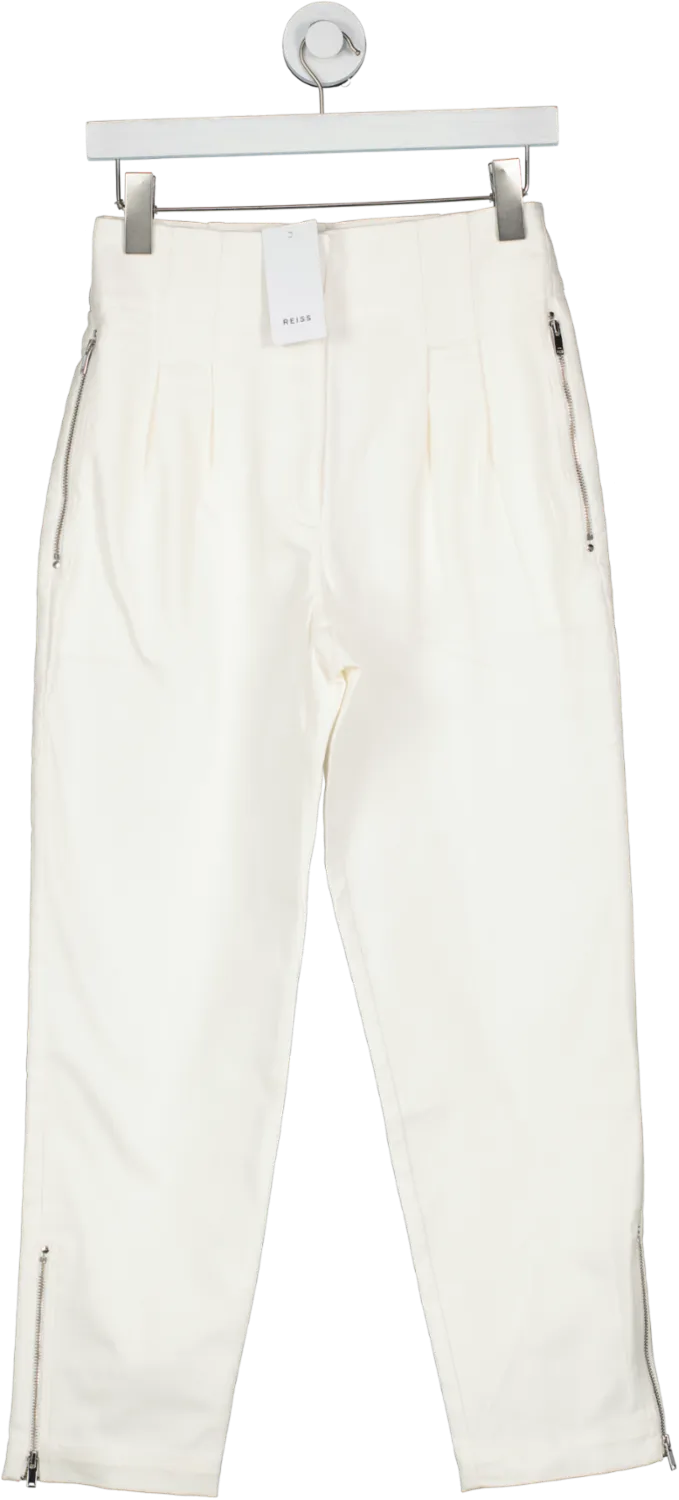 REISS Ivory White High Waist Pleat Front Trousers UK 6