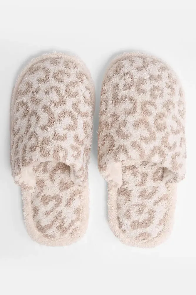 Sweet Dream Collection - Leopard Print Fuzzy Microfiber Slipper w/Rubber Sole