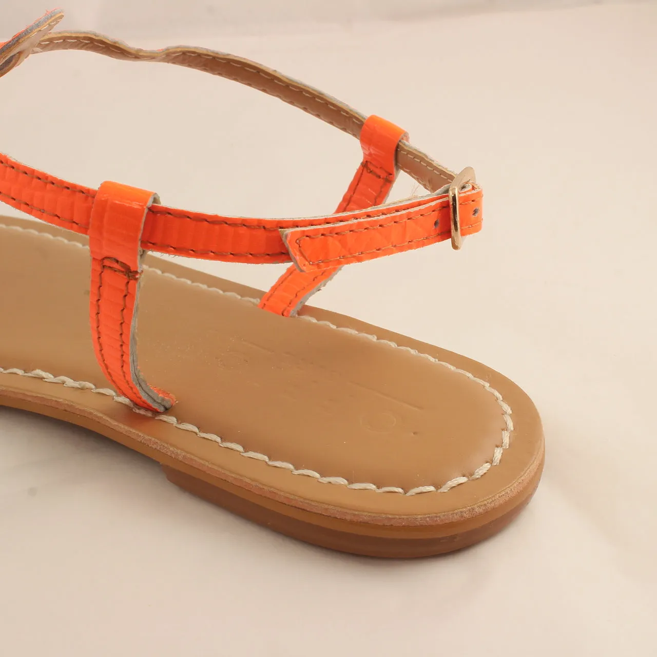 Womens Office Samba Toe Post Sandals Orange Snake Leather