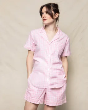 Women's Twill Pajama Short Set | Pink Gingham